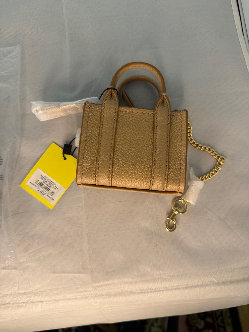NWT Marc Jacobs Leather The Tote Bag Charm Camel Nano Brand New with Papers - Picture 4 of 5